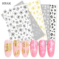 hnuix 1 sheet lotus nail sticker white transparent golden 3d flower nail art stickers nail stickers nail decals manicure