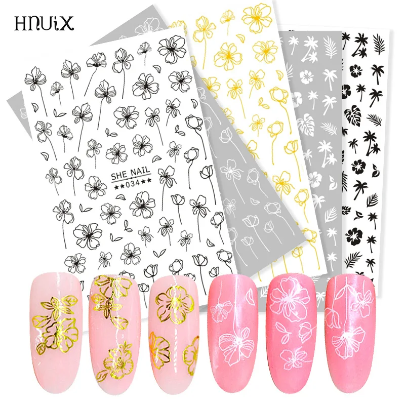 HNUIX 1 лист наклейки для ногтей в виде лотоса белый прозрачный Золотой 3D цветок