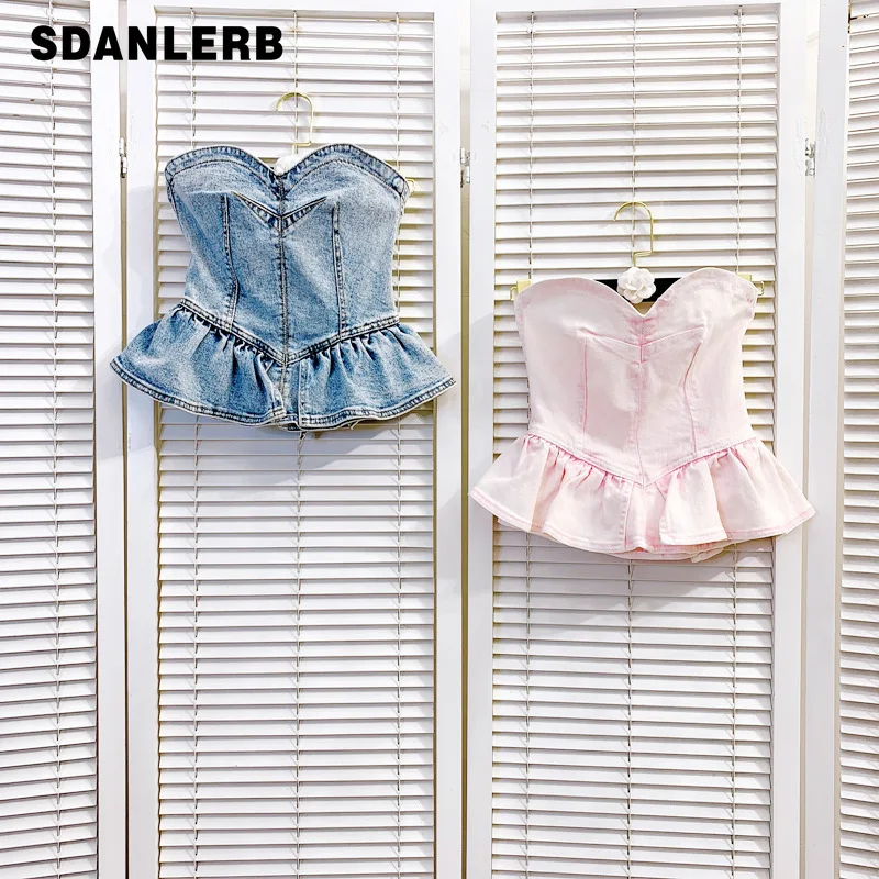 

Женский джинсовый жилет, модель весна-лето 2021 г., милый трехмерный топ с вырезом на груди, тонкий бюстгальтер, сексуальная одежда