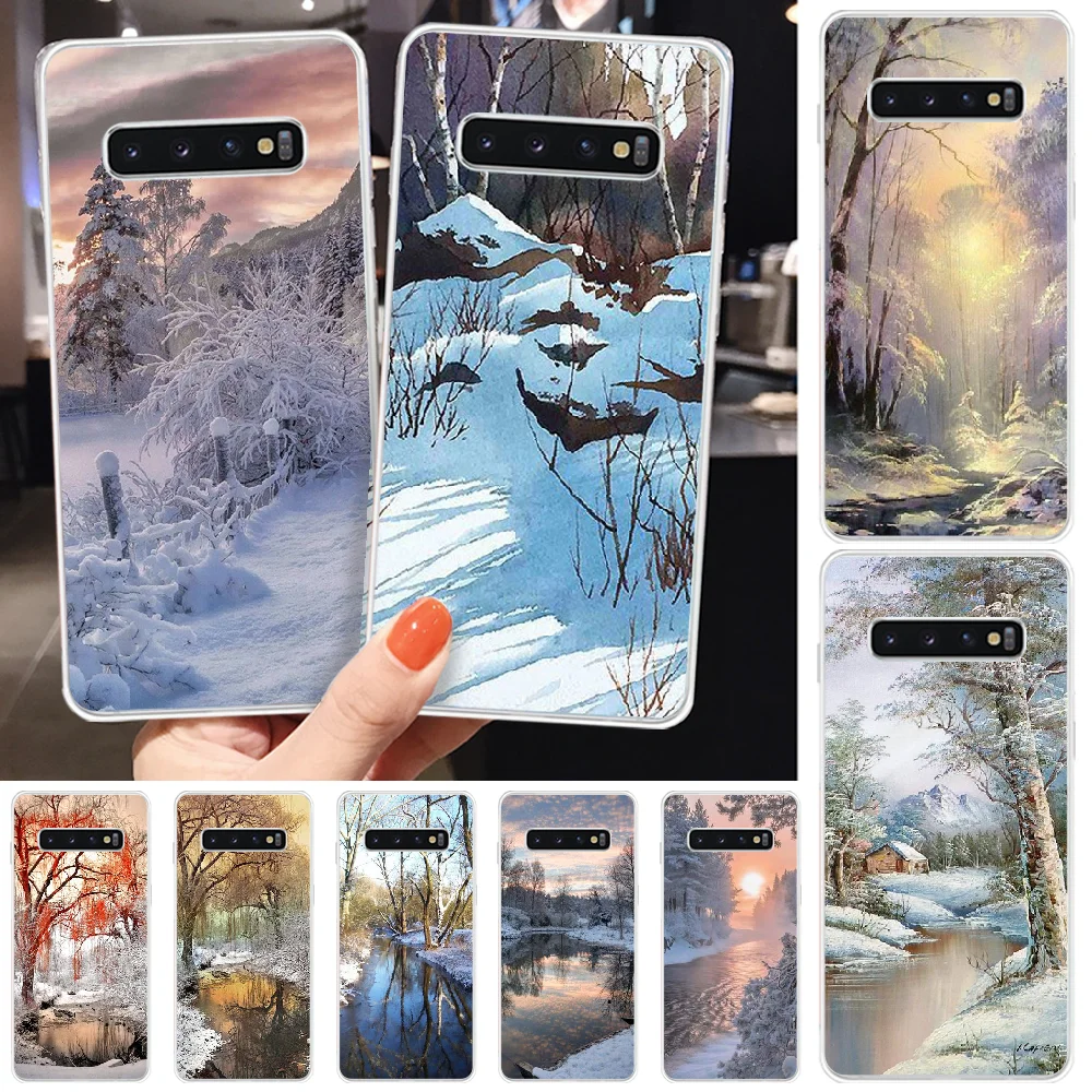 Зимний Снежный сцена DIY чехол для телефона с рисунком Samsung S6 S7 edge S8 Plus S9 S10 plus E