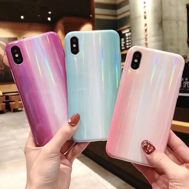 Лазерный радиационный градиентный цветной чехол для iPhone X XS Max XR 6 6S 7 8 Plus Блестящий