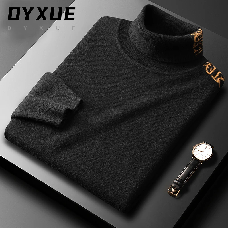 

2021 New high quality black turtleneck sweater men's letter jacquard knitted pullover casual Korean fashion brand designer