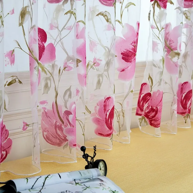 Тюль отвесные занавески Блестящий цветочный узор лоза Листья двери окна