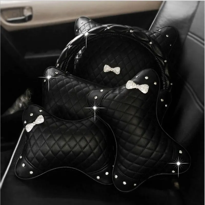 

Car accessories diamond bowknot rhinestone cute fashion steering wheel cover armrest cushion headrest neck pillow ladies