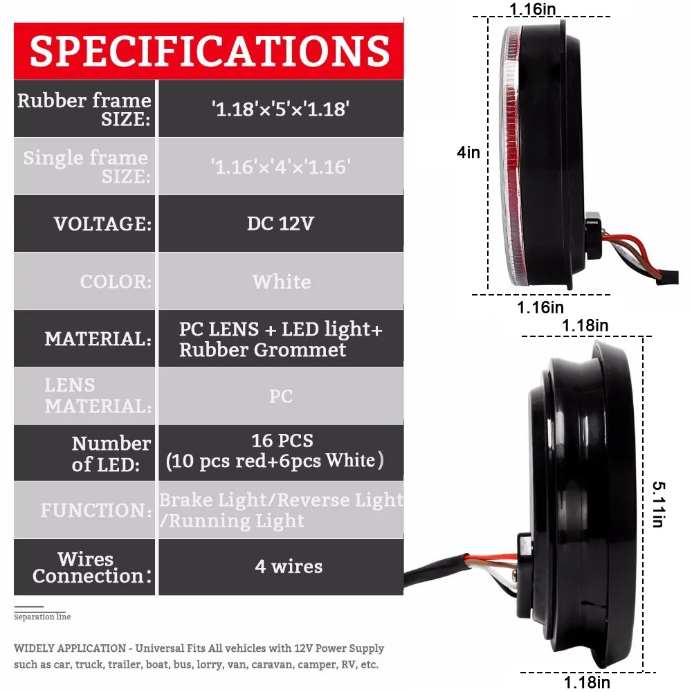 Универсальная лампа на колесах 4-дюймовый Круглый стоп-сигнал 2 шт. ходовой