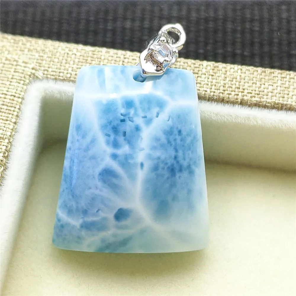 Подвеска женская натуральный синий камень Ларимар 24x22x10 мм прямоугольник подарок