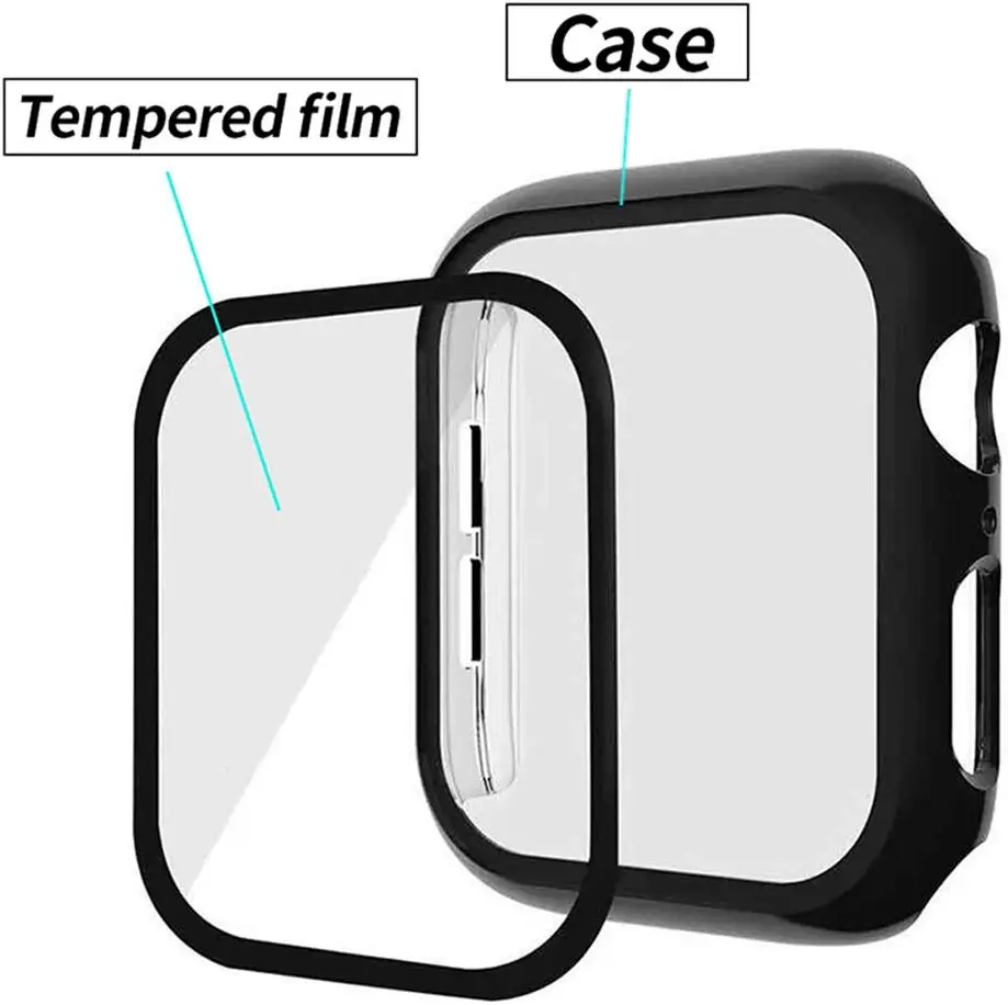 Чехол+ закаленное стекло для Apple Watch, 40 мм, 44 мм, серия 5, 4, защита для экрана, чехол-бампер для iwatch, серия 3, 2, 1, 38 мм, 42 мм
