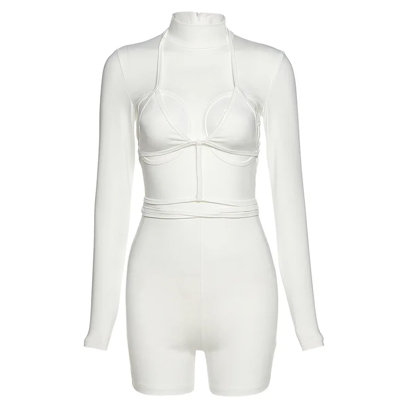 

BOOFEENAA Sexy Cutout Long Sleeve Shorts Rompers Womens Jumpsuit Fall Clothing 2020 One Piece Outfit Club Playsuits C87-CC29