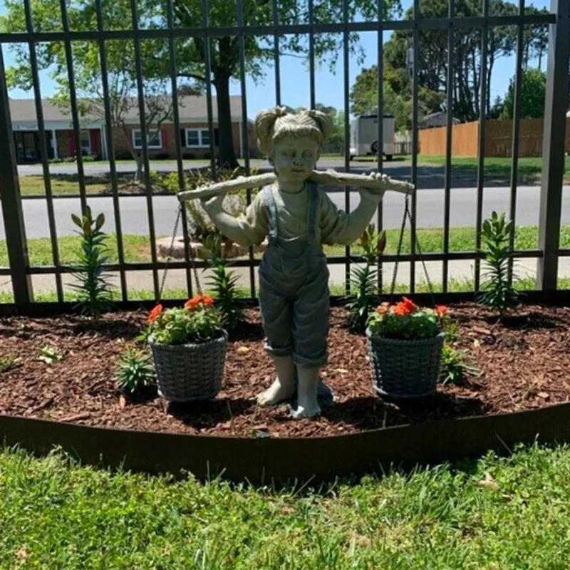 

Garden Statues Resin Decoration Flowers Pots Little Girl Backyard Sculptures Outdoor Decor Tabletop Ornament Landscape Art Craft