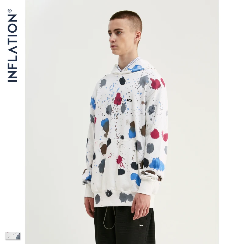 Мужская хлопковая толстовка INFLATION белая махровая с графическим принтом в стиле
