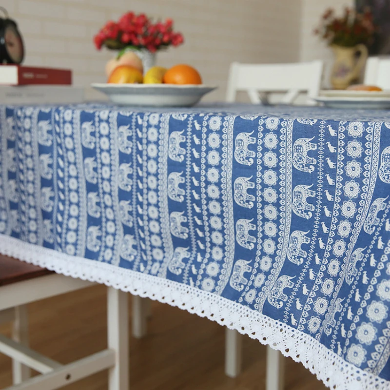 Современная скатерть для стола в полоску с синим слоном тайском стиле кружевным