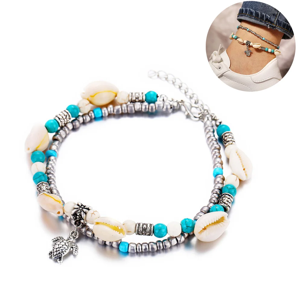 Женский богемный браслет на лодыжку ручной работы с подвесками в виде морской