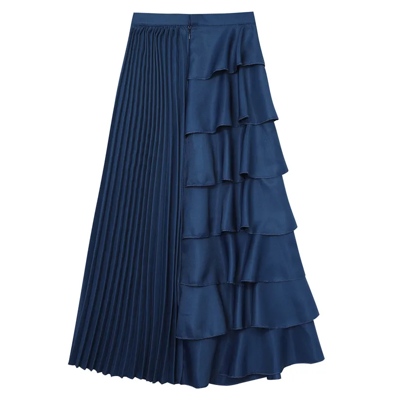 Новинка сезон весна-осень Высокая талия асимметричная плиссированная юбка с