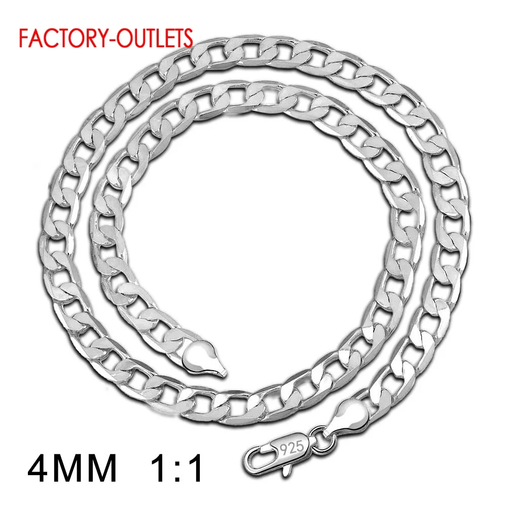 Мужские и женские ожерелья с боковой цепочкой из серебра 925 пробы 16/18/20/22/24