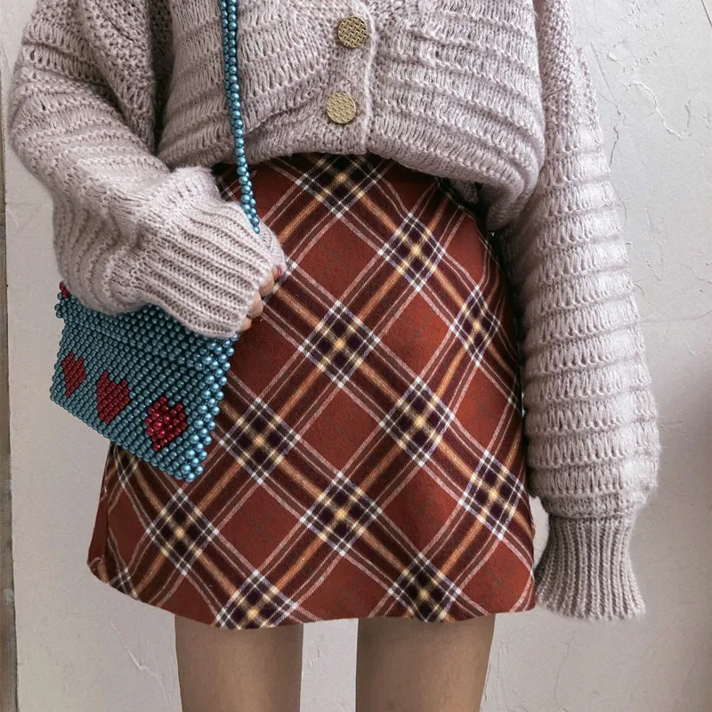 Женская мини юбка в клетку с застежкой на молнии сзади|Женские юбки| |