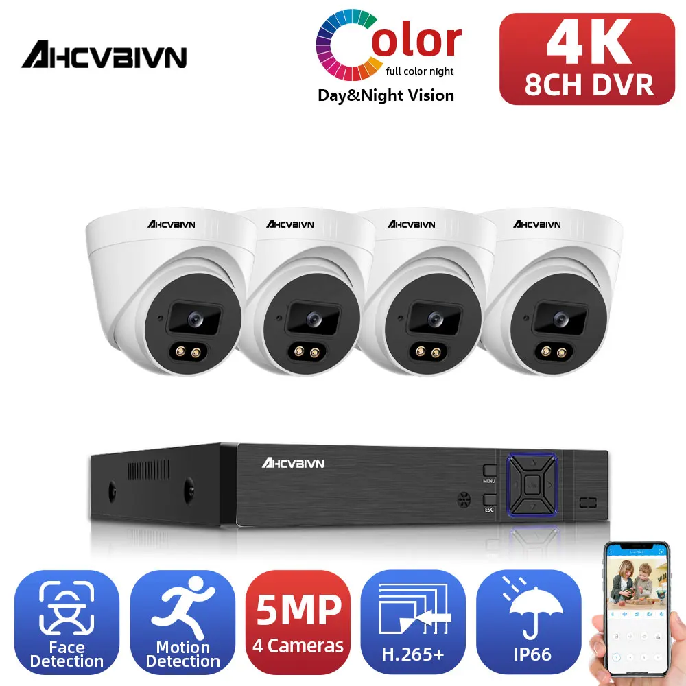 

8MP CCTV Security System Kit 4K 8ch DVR 4pcs 5MP Colorful Night Vision AHD Waterproof Face Detection Video Surveillance Camera