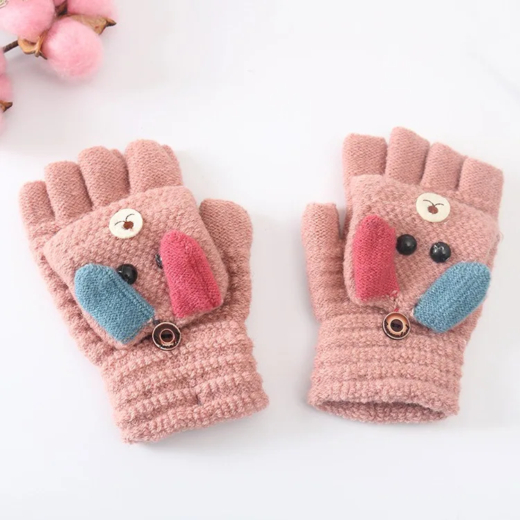 Новые детские перчатки с милым медведем из мультфильма для детей 6-13 лет, зимние вязаные шерстяные варежки для новорожденных, бархатные толстые Детские теплые перчатки