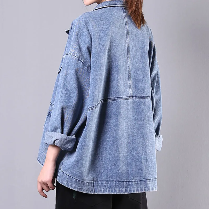 Джинсовая куртка женская с длинным рукавом Повседневная Свободная из денима