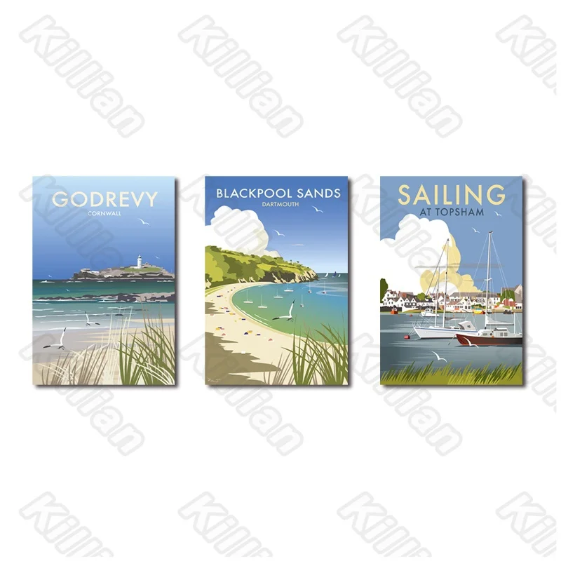 

Beach and Boat Frameless Painting Poster Home Bedroom Decorative Living Room Decoration Canvas Painting Hd Print Seascape Style