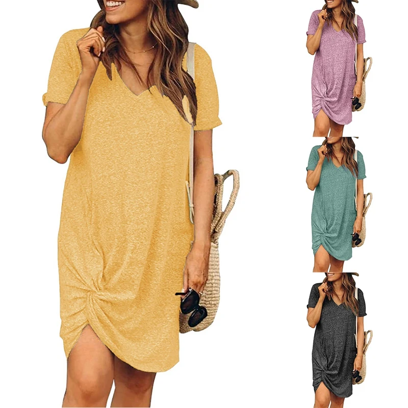 

Women's Short Sleeve Dress Side Knot Mini Dress