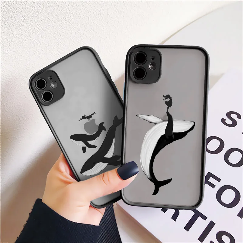 

Whale and Dancing Girl Camera Protection Phone Cases For iPhone 11 12 13 Pro Max XR XS Max X 8 7 Plus SE 2 Shockproof Back Cover