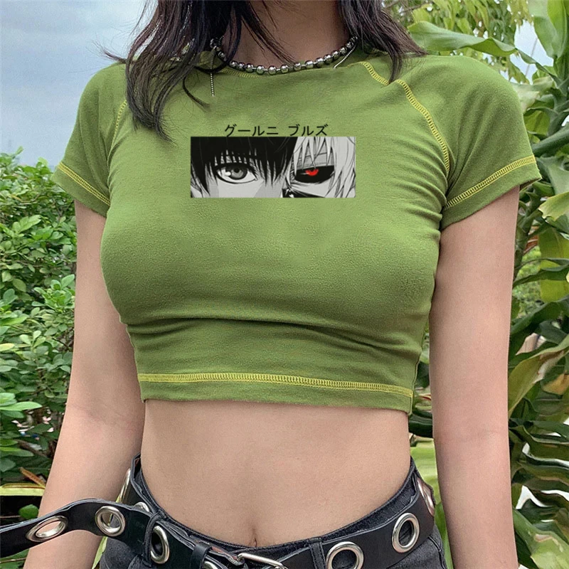 

Летняя уличная рубашка с японским аниме Токийский Гуль, повседневная женская футболка в стиле Харадзюку, смешная винтажная трехсторонняя М...
