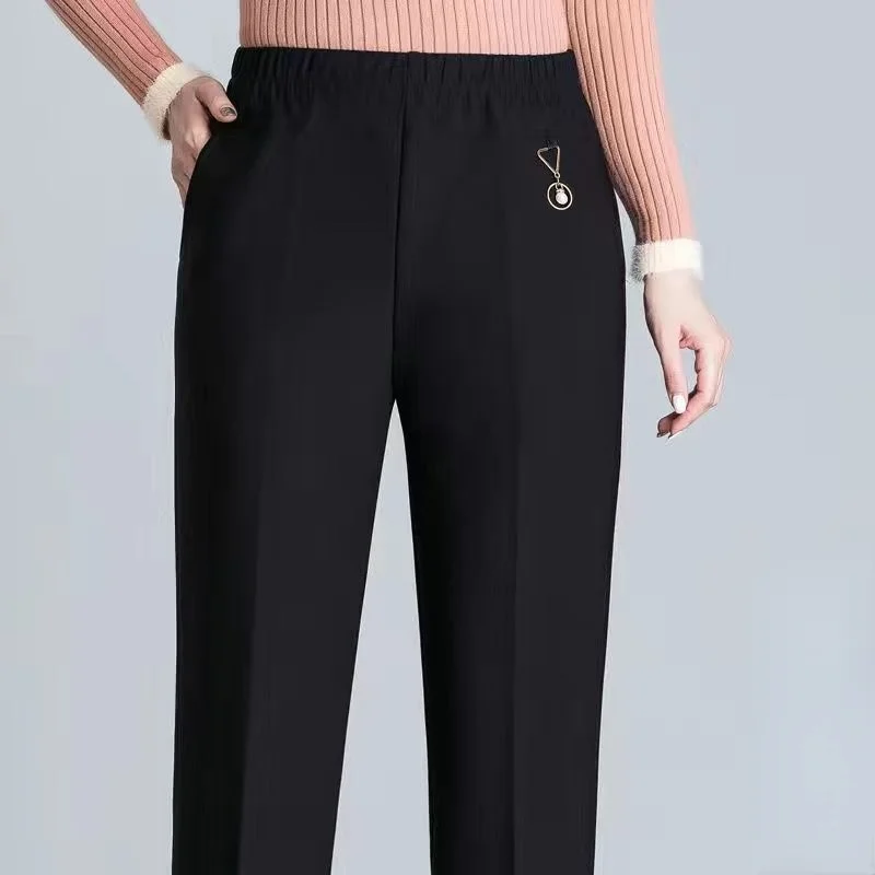 Women 2022 Autumn Winter New Middle-aged Casual Trousers Female Thick Warm Mother Pants Ladies High Waist Straight Pants Q897