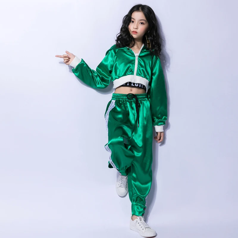 

Hip Hop Costume Hiphop Kids Street Dance Clothes Long Sleeve Jacket Vest Pants Stage Outfits Jazz Wear Girl Set Suit F356