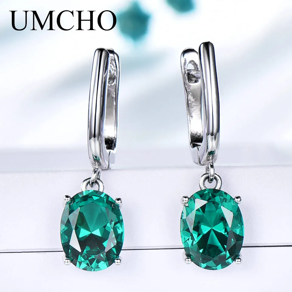 

UMCHO Real Silver 925 Created Nano Emerald Green Gemstone Clip Earrings For Women Birthday Gift Charms Elegant Fine Jewelry