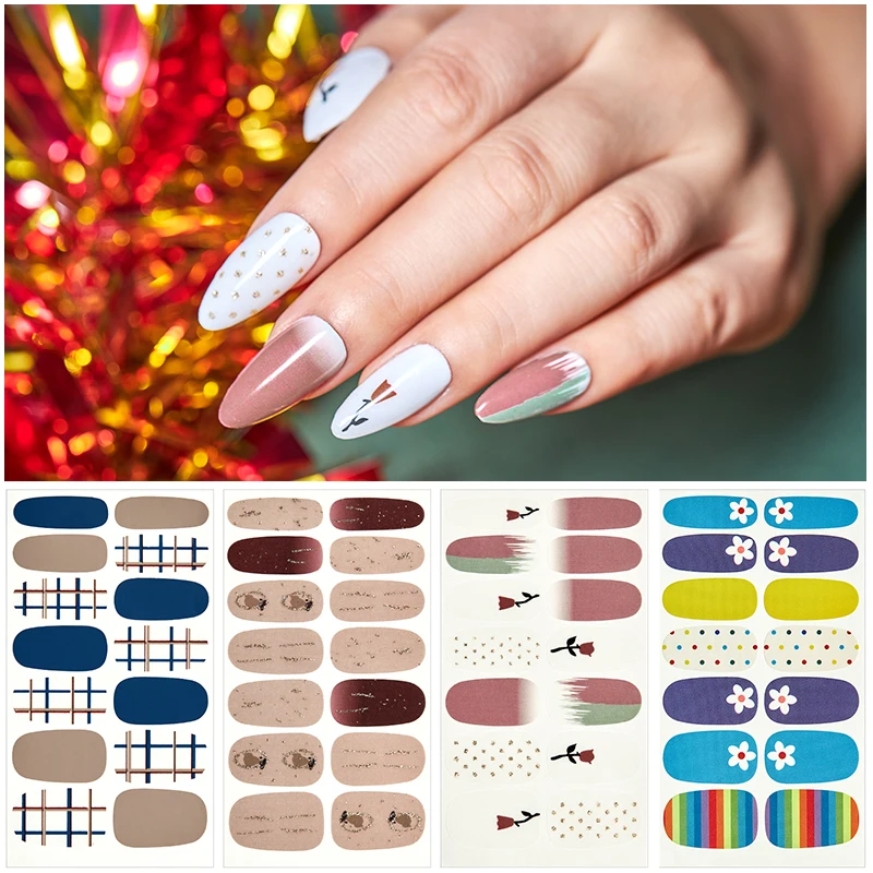 14 насадок/Листов Наклейки Для Ногтей Полное покрытие наклейки Обертывания