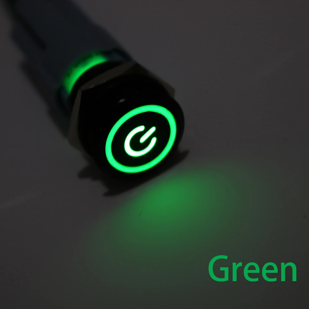 green light symbol 16 мм металлический кнопочный переключатель кнопка включения Водонепроницаемый на плоской подошве круглая кнопка Светодиодный светильник с встроенной функцией спуска затвора само-кнопка сброса 1NO1NC 6V 12V - Цвет: green light symbol