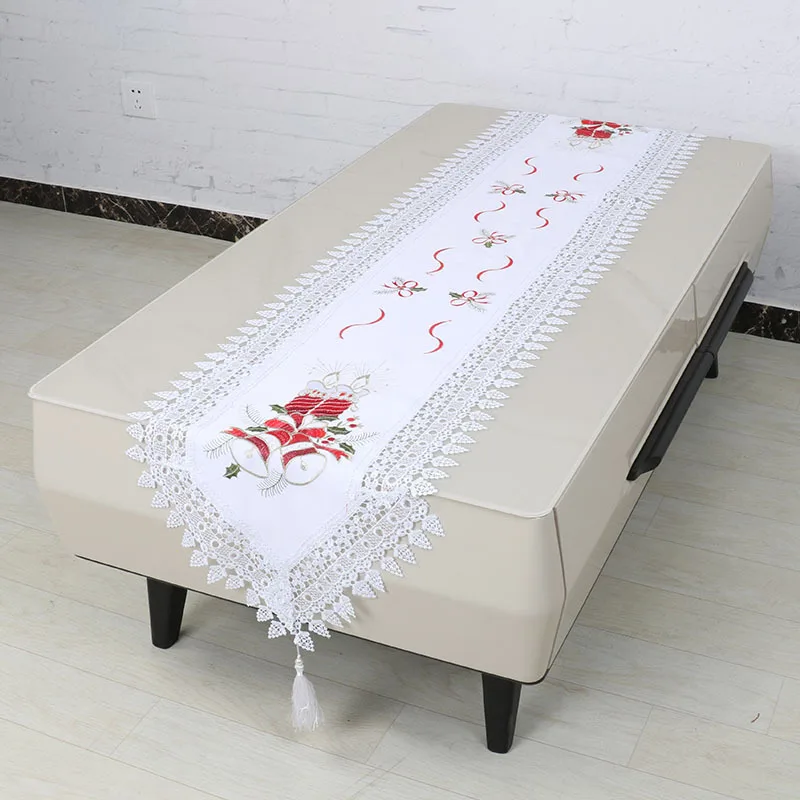 

Vezon New Design Christmas Embroidery Cutwork Table Runner Xmas Flower Tablecloth Elegant Red Flag Towel Cloth Covers