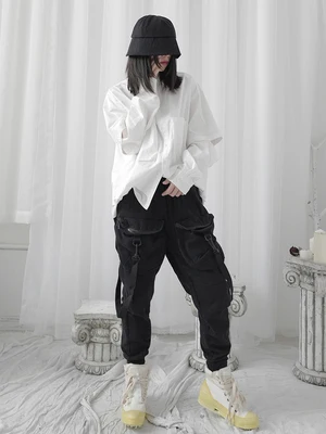 Шаровары свободные женские японский дизайнер тяжелая промышленность связанные