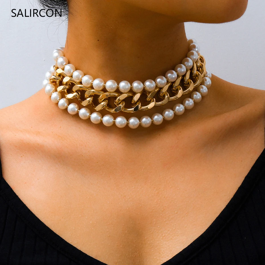 Salircon 3 шт. многослойное ожерелье чокер с имитацией жемчуга панк готическое