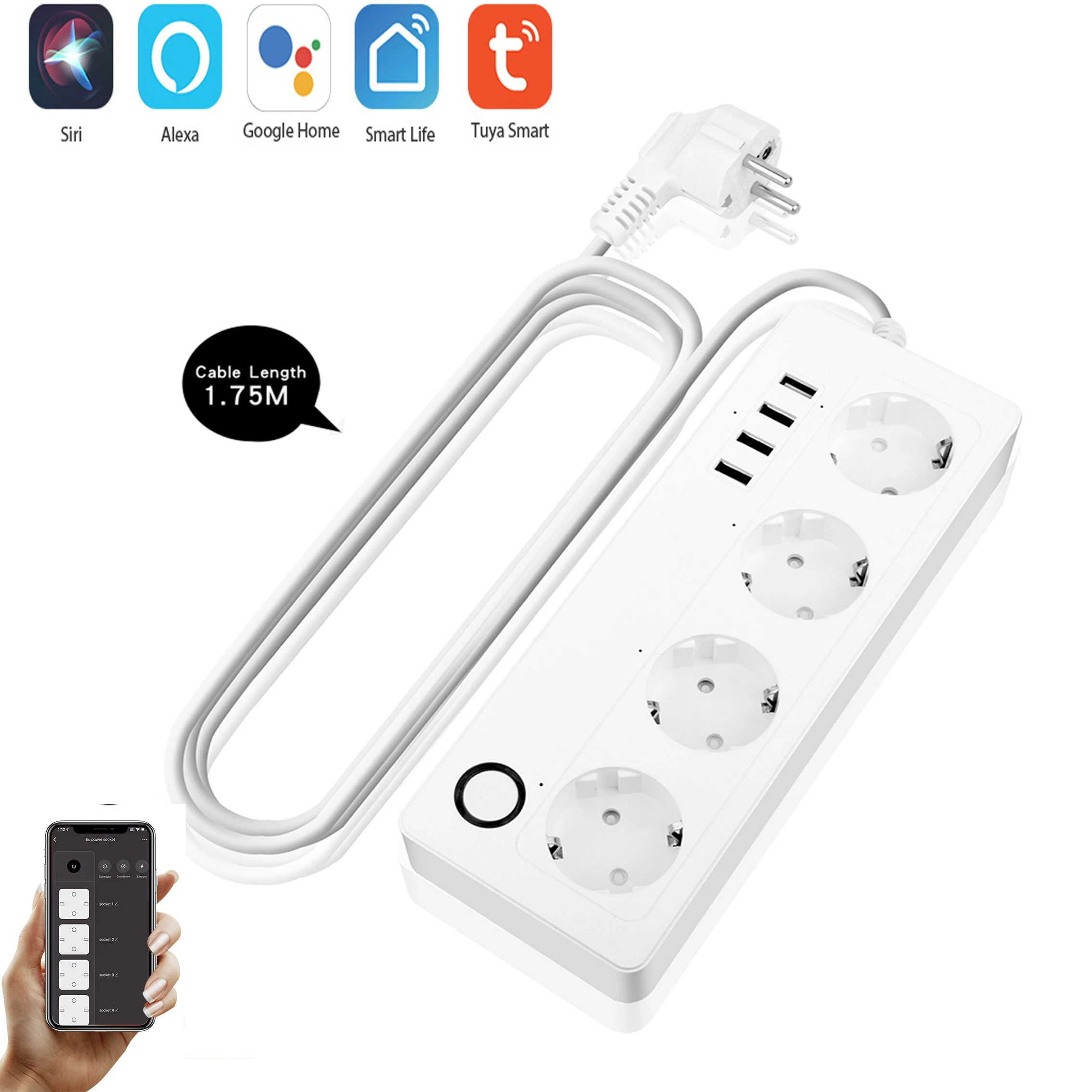 

Умная розетка с Wi-Fi, 220 В, USB-монитором и пультом ДУ