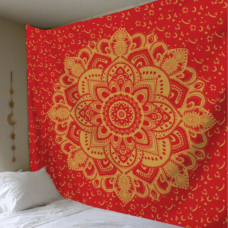 Индийский гобелен с мандалой Настенный декор в стиле бохо психоделический