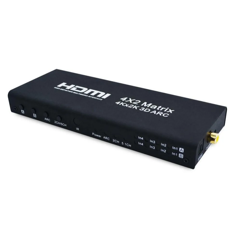 Портативный HDMI матричный 4X2 HDMI Разветвитель переключатель 1,4 HDMI 4 в 2 Выход коммутатор разветвитель адаптер Поддержка 4 к* 2 к с пультом дистанционного управления