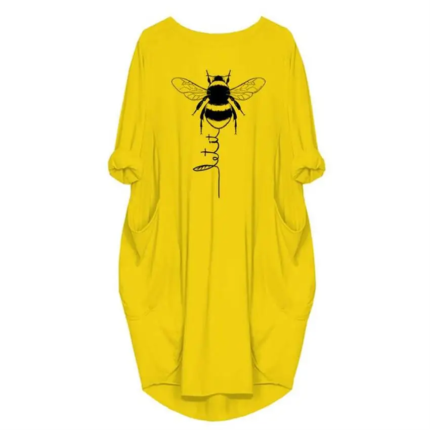 

Womenboo Bees Yourself Dress Aesthetics Graphic Long Sleeve 100% Cotton Dresses Female Camisetas Women's Clothing 2021