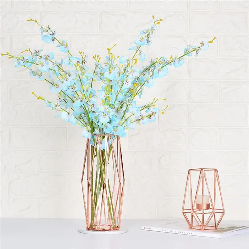 

Glass Flower Vase with Geometric Metal Rack Stand Bud Home Office Decor Glass Vases for Flowers Hydroponics Plant
