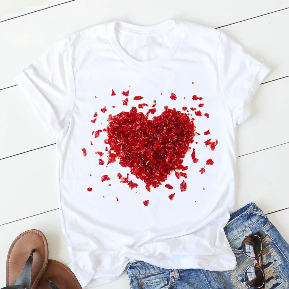 

Women T Shirts Love Heart Printed Summer Short Sleeve Casual Shirt Harajuku Streetwear Tops Female T Shirt Female Girls Clothes