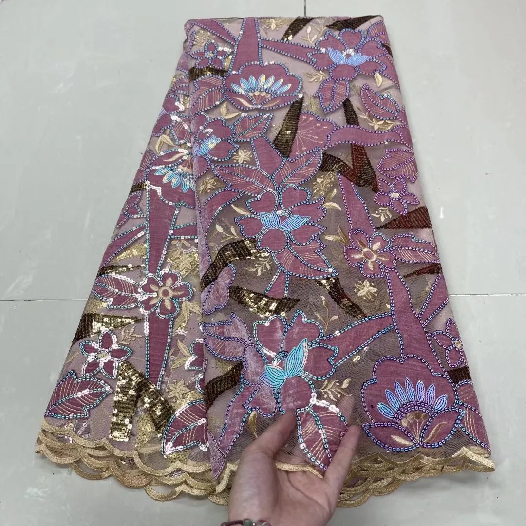 

Top Class floral French Velvet Lace African Tulle Lace Unique Mesh Fabric with Sequins Beautiful Nigerian Big Occasional Wear