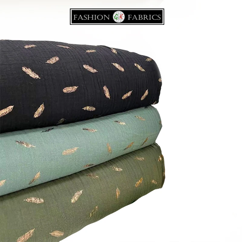 

Double Cotton Gauze Muslin Feather Pattern Foil Fabric Diy Double Gauze Fabric For Baby 100% Cotton Fabric Cotton Muslin Fabric