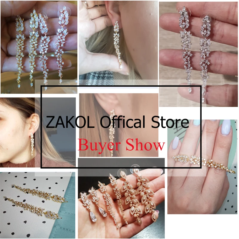 ZAKOL изысканные свадебные серьги с листочками длинные висячие ювелирные изделия