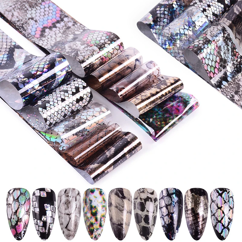 1 рулон фольги для ногтей змеиная голографическая смешанные узоры 3D наклейки