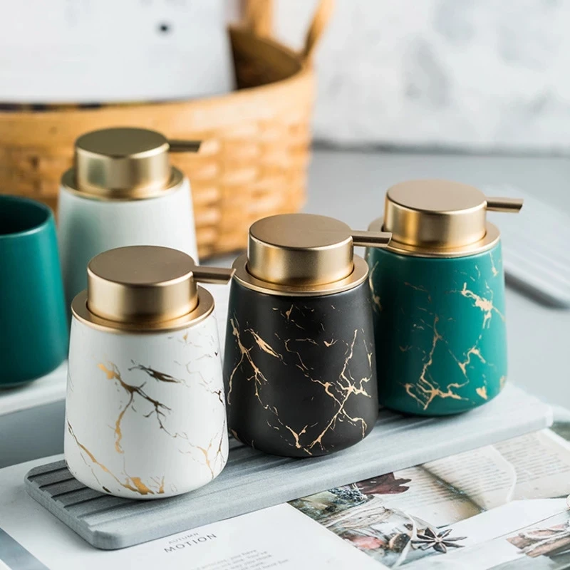 

400ml Marbling Ceramic Hand Soap Dispenser bottle Liquid Soap bottle Lotion Dispensing Pump Ceramics Mugs For Bathroom Set