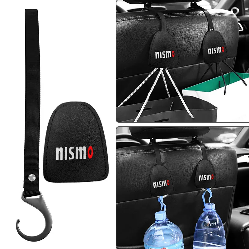 

2pcs Car Badge Seat Back Hook Headrest Hanger Holster Hook For NISMO Nissans Tiida Teana Skyline Juke X-trail Almera Qashqai