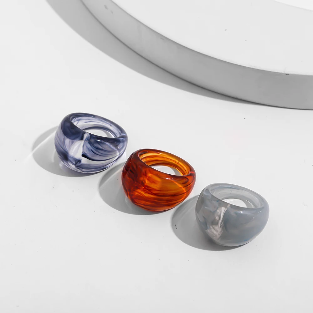 

Multicolor Transparent Resin Acrylic Ring Set Female Geometric Square Round Chunky Finger Rings Jewelry For Girls Party