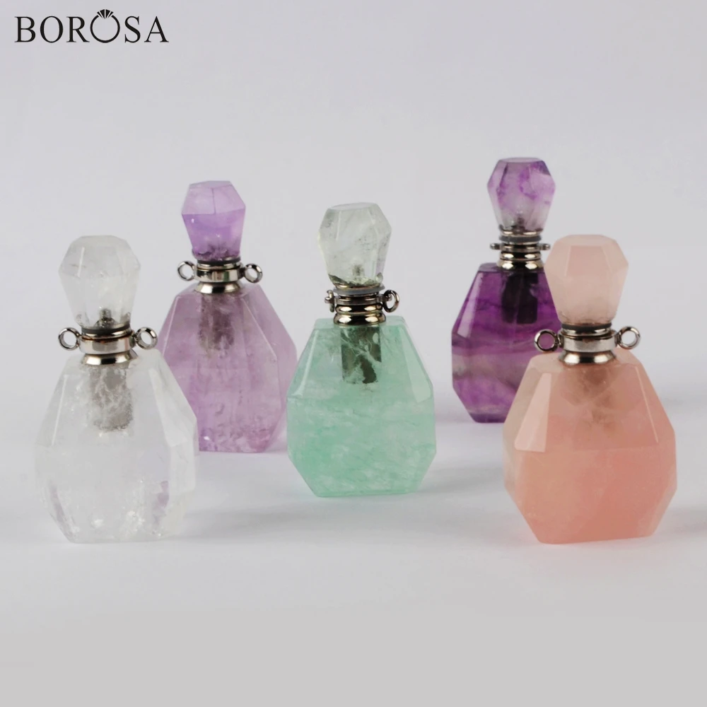 Парфюмерный флакон BOROSA из натурального камня 3 шт. радужного флюорита аметиста