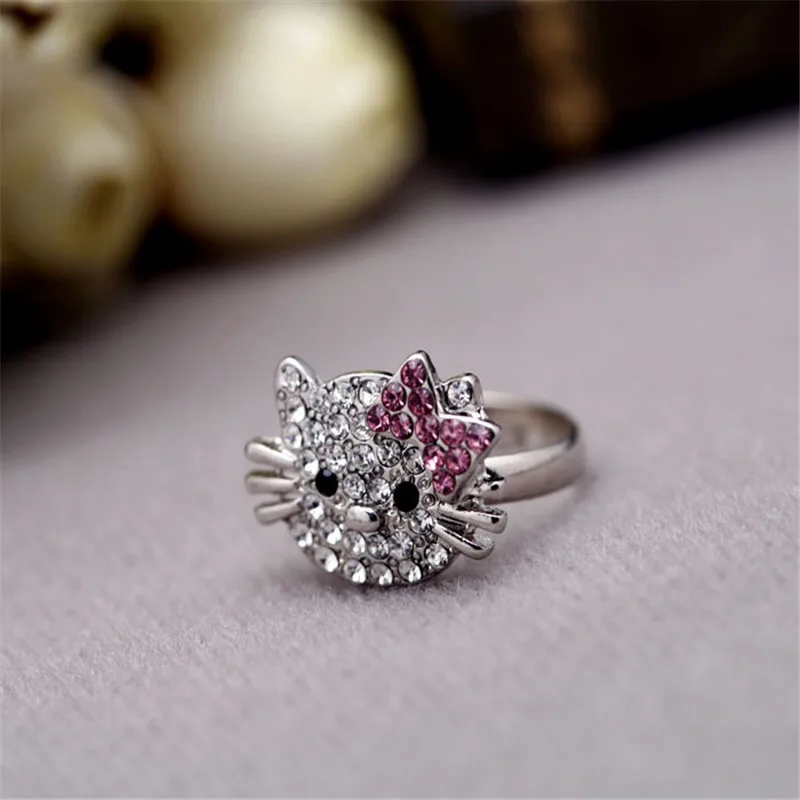 

Cute Cat Design Rings Fashion Jewelry Girl Lovely Rhinestone ring fashion Jewelry Gift wholesale