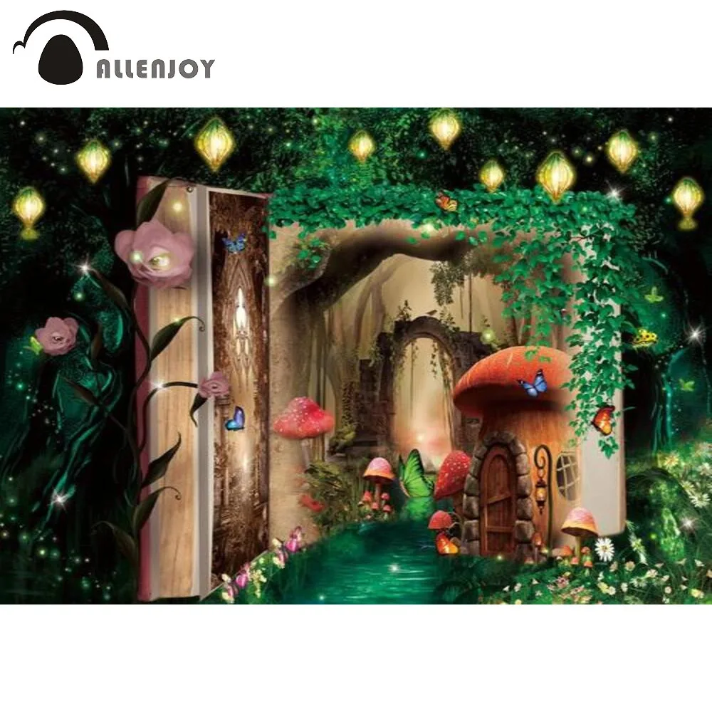 

Фон для фотографирования новорожденных с изображением сказочной страны чудес и грибов